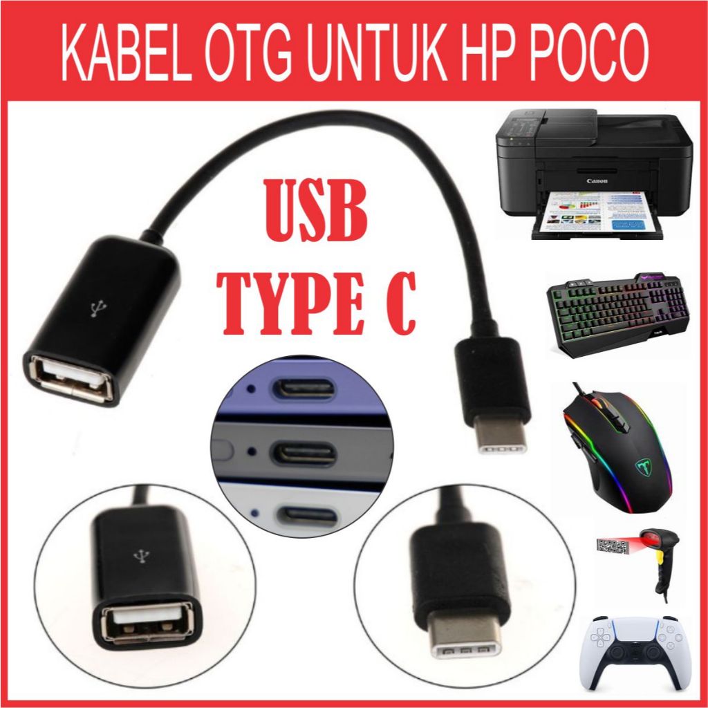 Kabel OTG USB Type C untuk HP POCO C75 C71 C65 C61 C55 C51 F7 F6 F5 F4 ULTRA M7 M6 M5 X7 X6 X5 POCOP