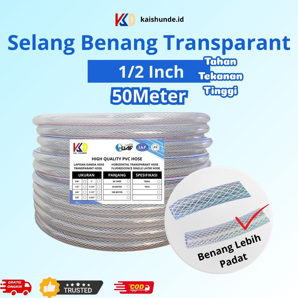 Selang Air Benang KaiShunde Uk 1/2 Inch Per Roll 50 Meter Selang Air Benang Per Roll 50M Uk 1/2 inch