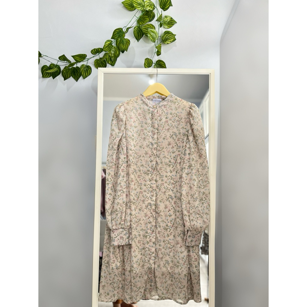 LONG TUNIK DRESS MOTIF BUNGA VINTAGE CERUTY BABY DOLL