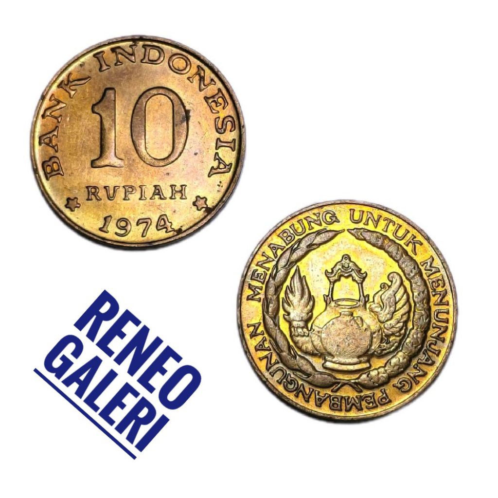 Berkilau Koin Rp 10 Rupiah Tahun 1974 Tabanas Kuning Uang Kuno Indonesia Gress baru mulus