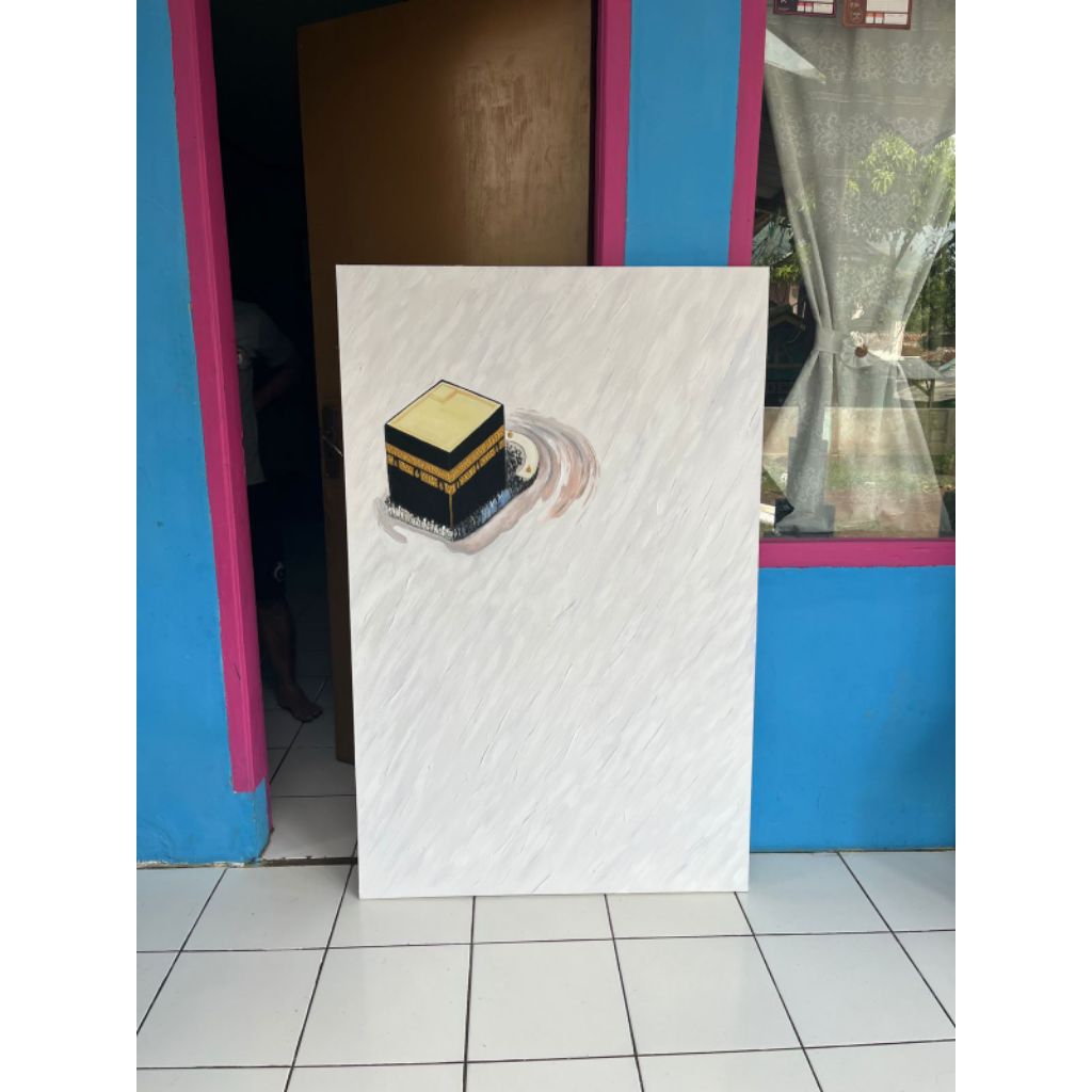 lukisan Ka'bah abstrak siap pajang gratis frame ukuran 120cm x 80cm