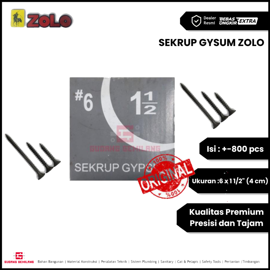 Skrup Sekrup Gypsum Gipsum 6x1 1/2" Inch 4cm ZOLO/SHINZOLO Hitam 1 Dus