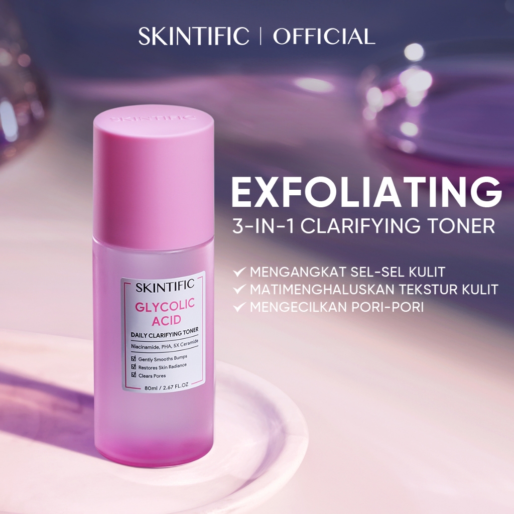 SKINTIFIC - Glycolic Acid Exfoliating Daily Clarifying Toner AHA PHA Eksfoliasi Kulit Acne Treatment
