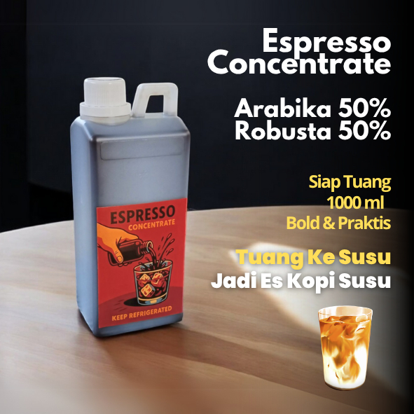 

Espresso Cair Siap Minum Arabika 50% Robusta 50% 1 Liter Untuk Es Kopi Susu Praktis