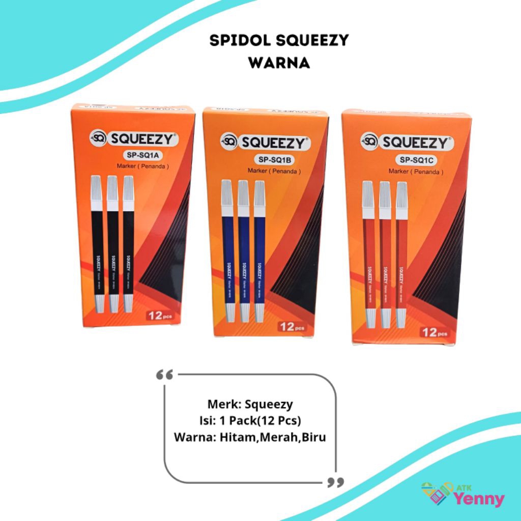 

Spidol Kecil Squeezy // Spidol Kecil Warna / Spidol Squeezy Warna Hitam,Merah,Biru - 1 Pack(12 Pcs)