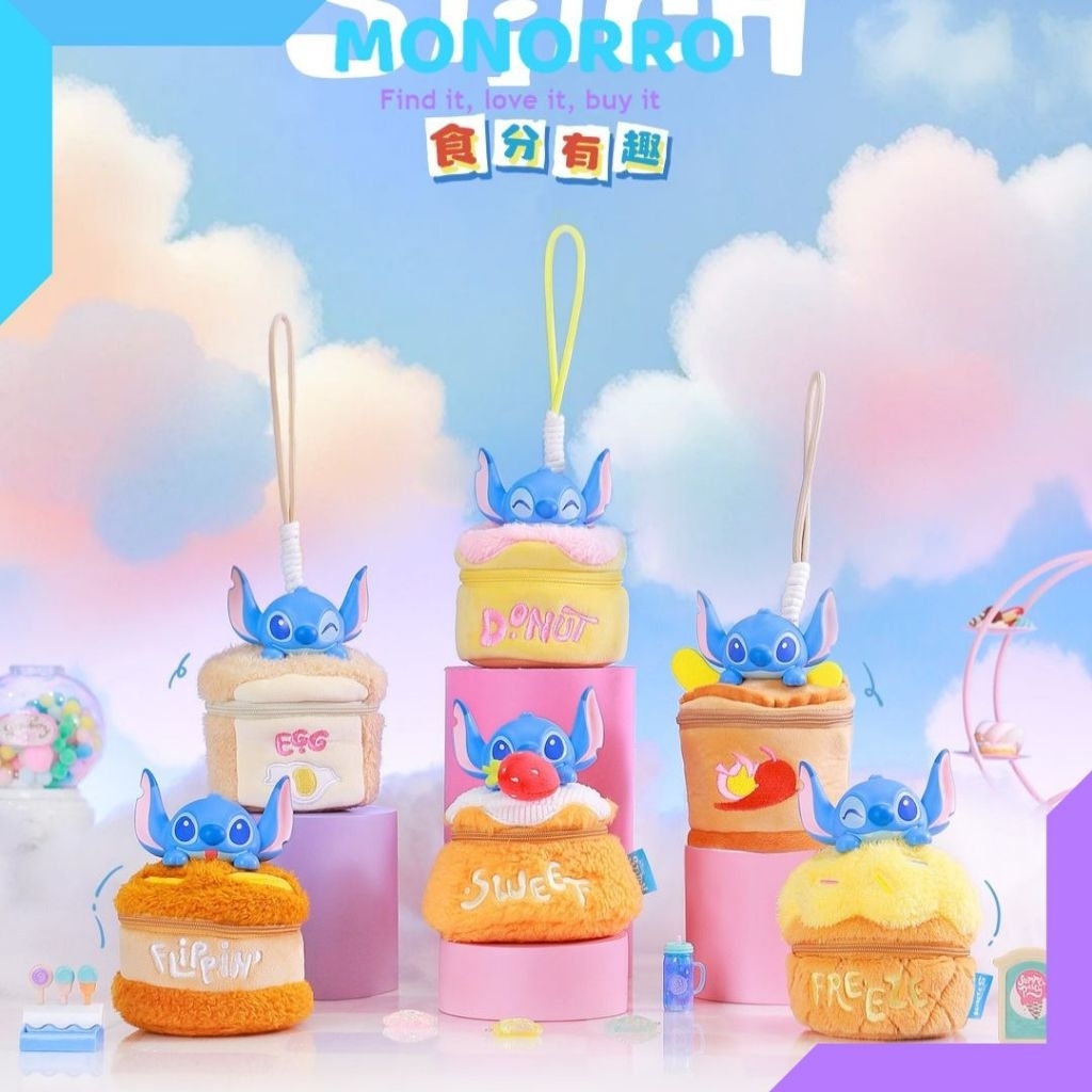 Ready ORI BB Stitch Food Fun Plush Vinyl Gantungan Tas Stitch Pouch Zipper