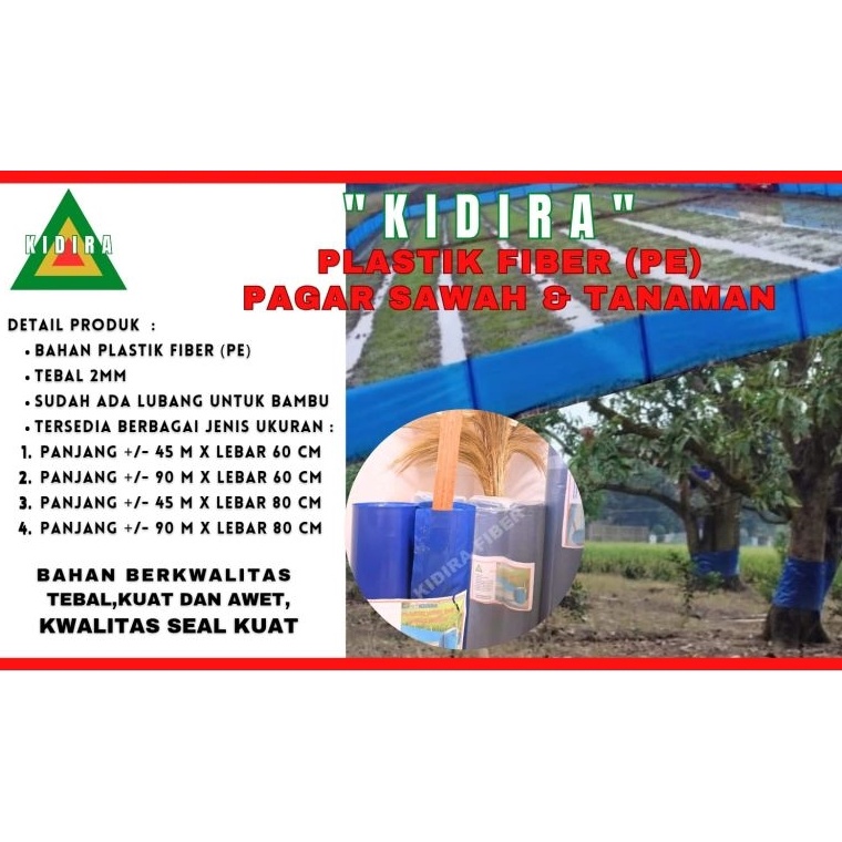KODE I59H PLASTIK FIBER PE BIRU untuk Pagar pinian sawah  anti tikus  45mx6cm tebal 2mm