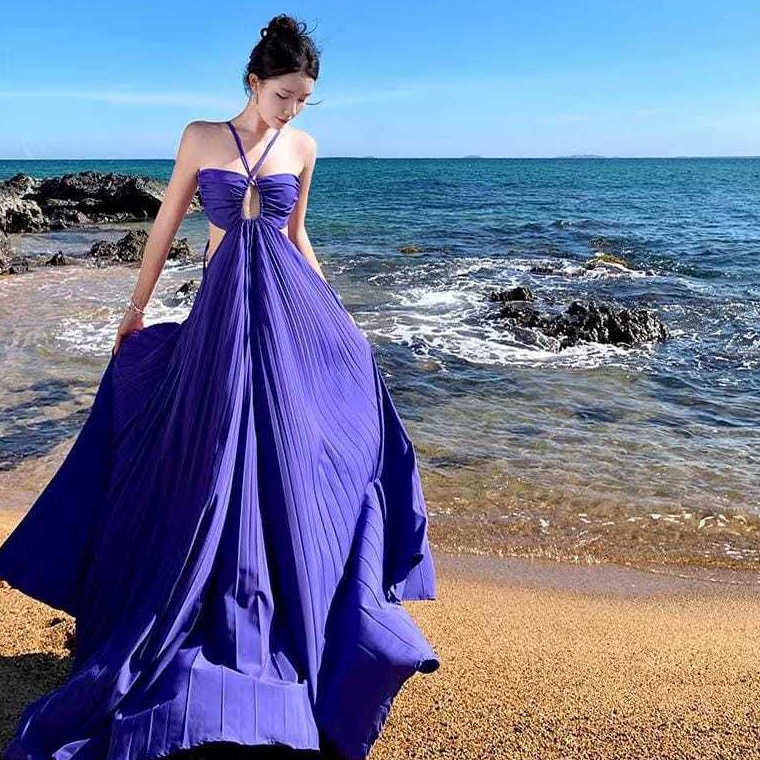 KODE H1I     KATSUMI purple dress woman premium  dress prewedding  maxi dress wanita  korean summer 