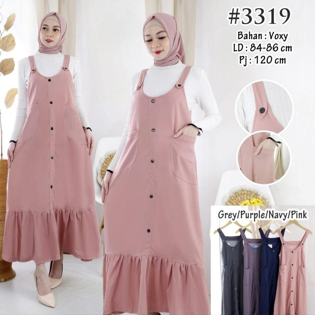 OVERALL DRESS WANITA ROK PANJANG REMPEL BAWAH OVERALL SAKU MURAH KEKINIAN OVERALL MUSLIM WANITA