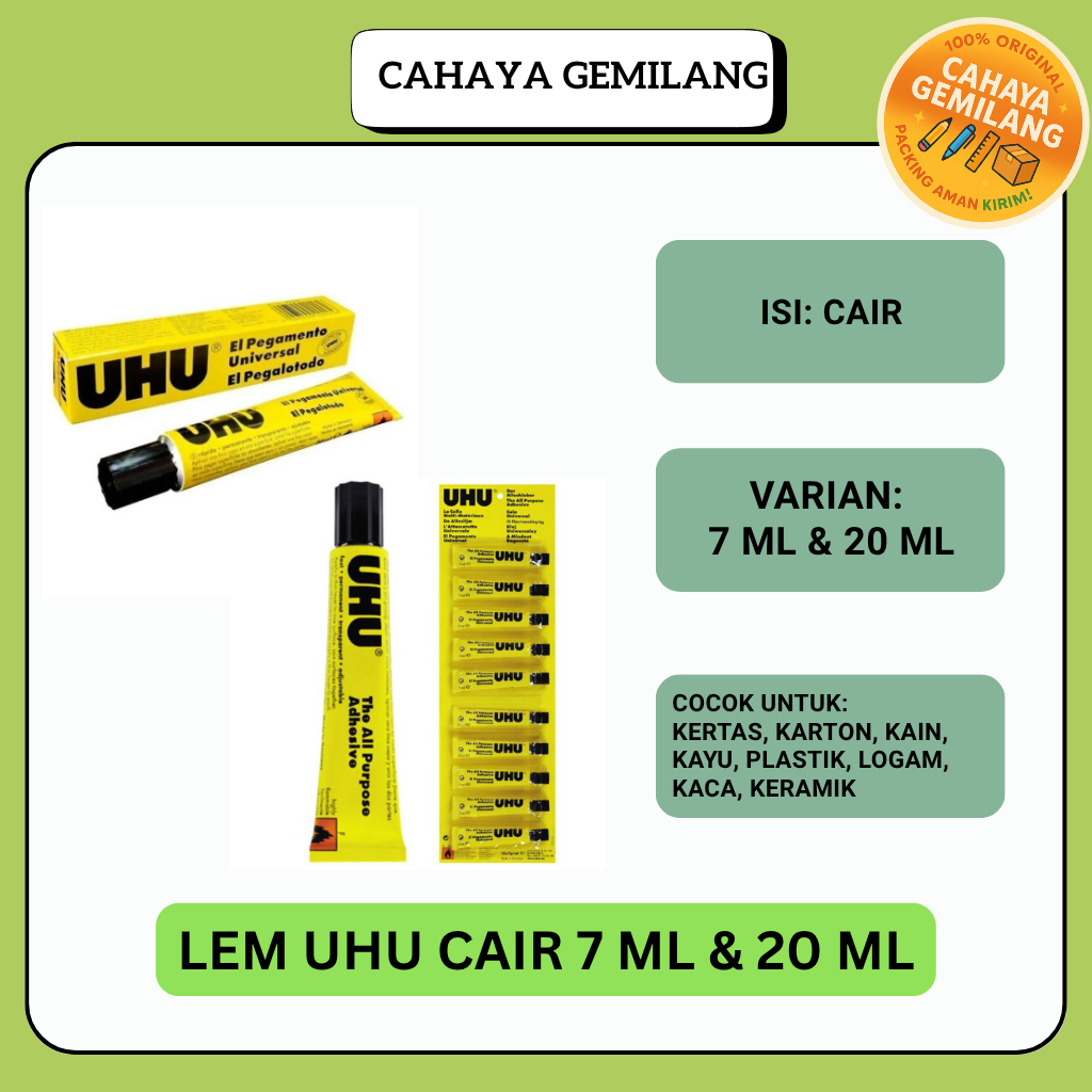 

LEM UHU 7 g / 7 ml / LEM UHU PEREKAT SERBA GUNA 20g / 20ml PER PCS