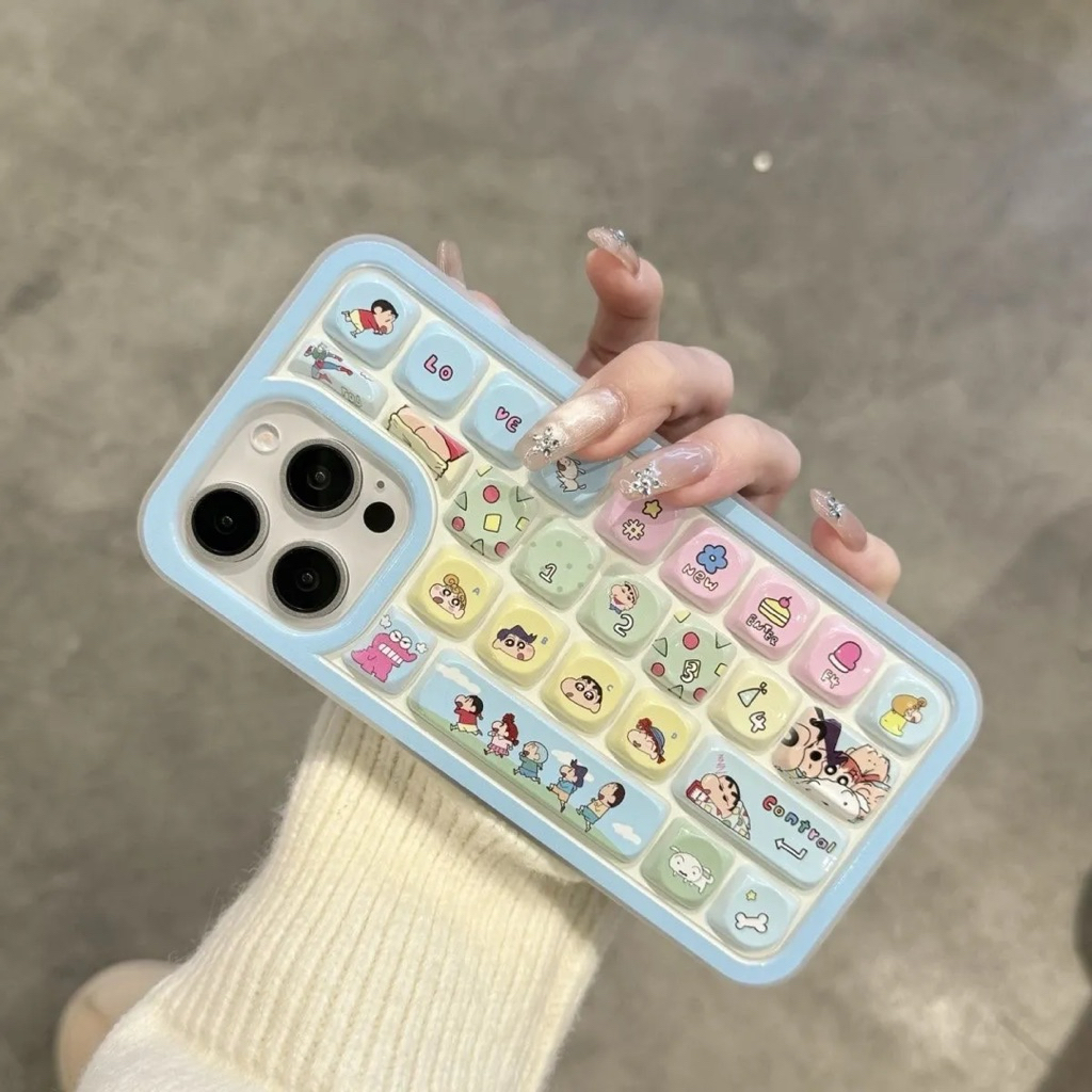 [READY] CASE CASING IPHONE 11 14 PRO KEYBOARD KUROMI SANRIO SINCHAN INYEONG LILAC BLUE MINT