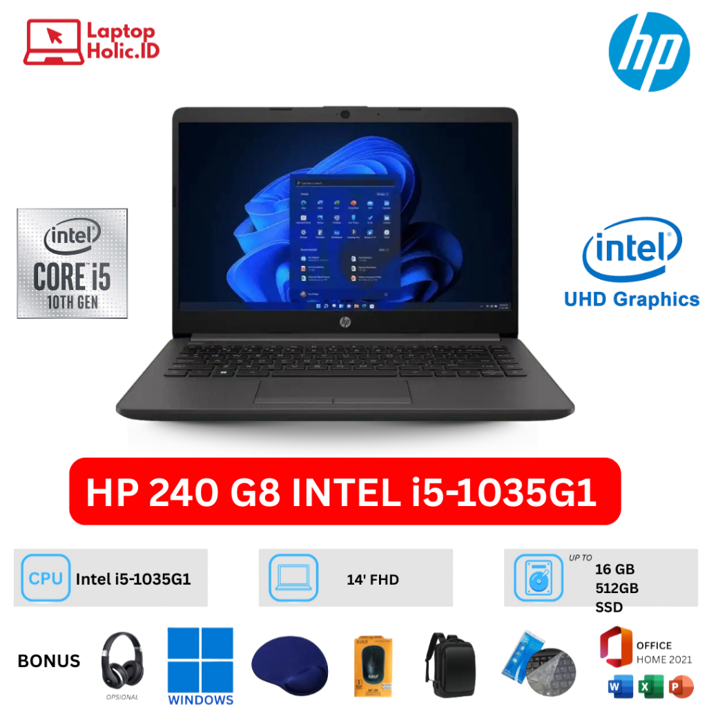HP 240 G8 INTEL i5-1035G1 16GB 512GB SSD 14" INTEL UHD WINDOWS office 2021