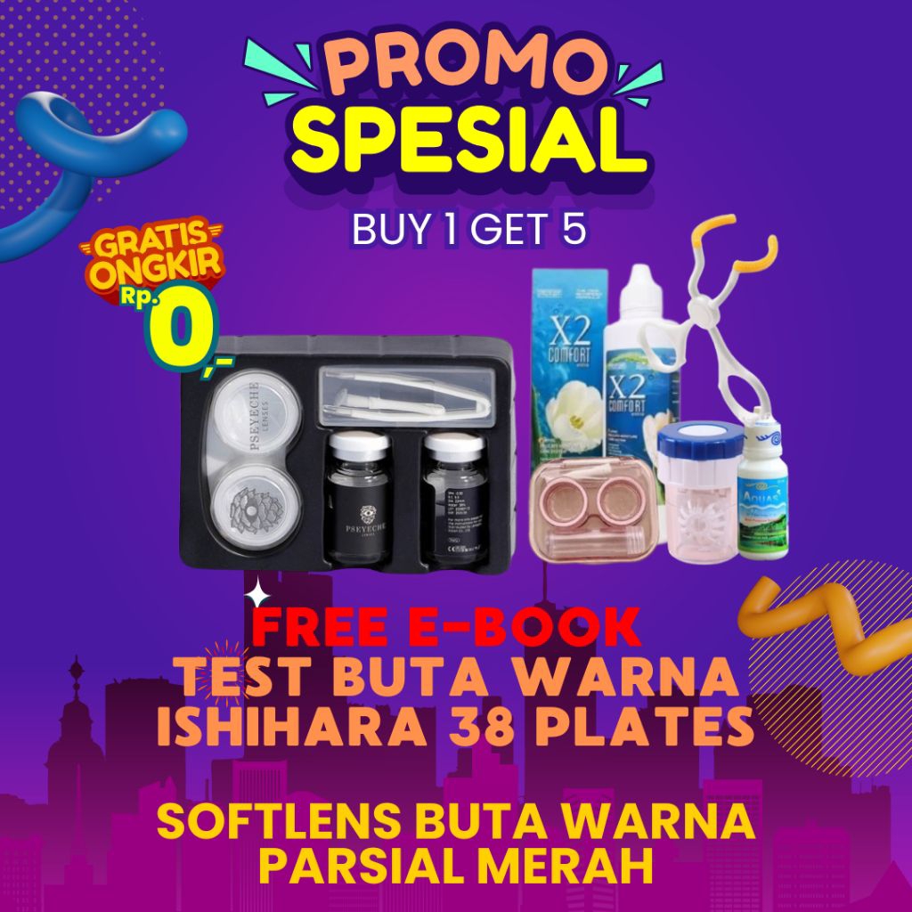 [READY STOCK] Lensa Mata Buta Warna Merah Softlens Ishihara PSEYECHE Contact Lens 1 Tahun | FREE PDF