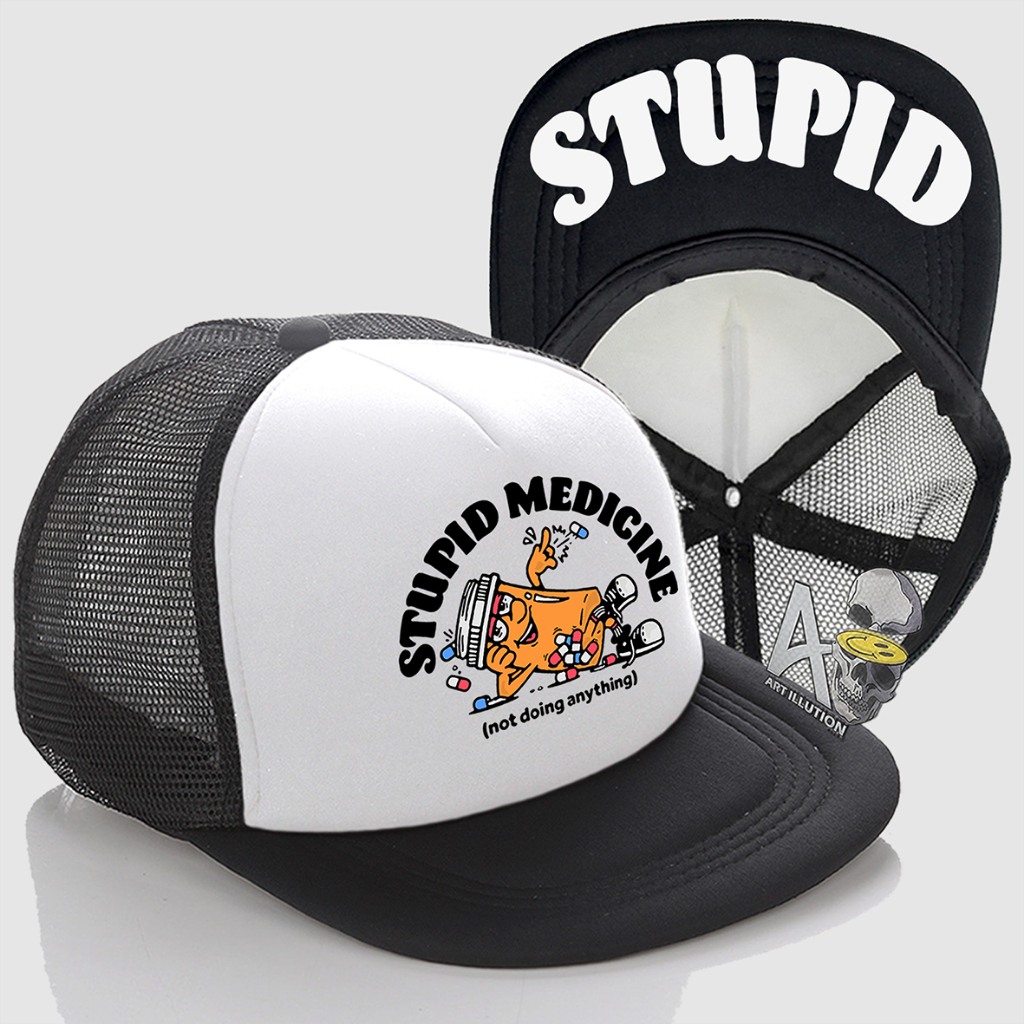 Topi BMTH Stupid Medicine Snapback Trucker Hat / Topi Snapback Jaring Topi Band BMTH Logo Terbaru Pr