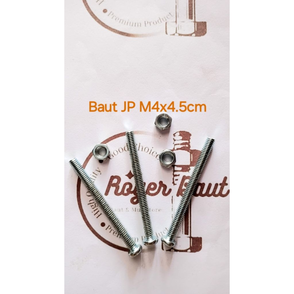 Baut Mur JP M4 x 4.5cm Kunci Obeng (+) Galvanis
1. Diameter Kepala Baut 10mm
2. Tebal Kepala Baut 3.