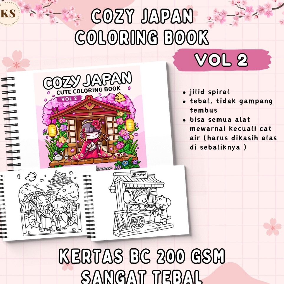 

KODE O54R COZY JAPAN VOL 2 Coloring Book Cozy Healing Daily Activities for Relaxation A4A5 Buku Mewarnai Anak Remaja