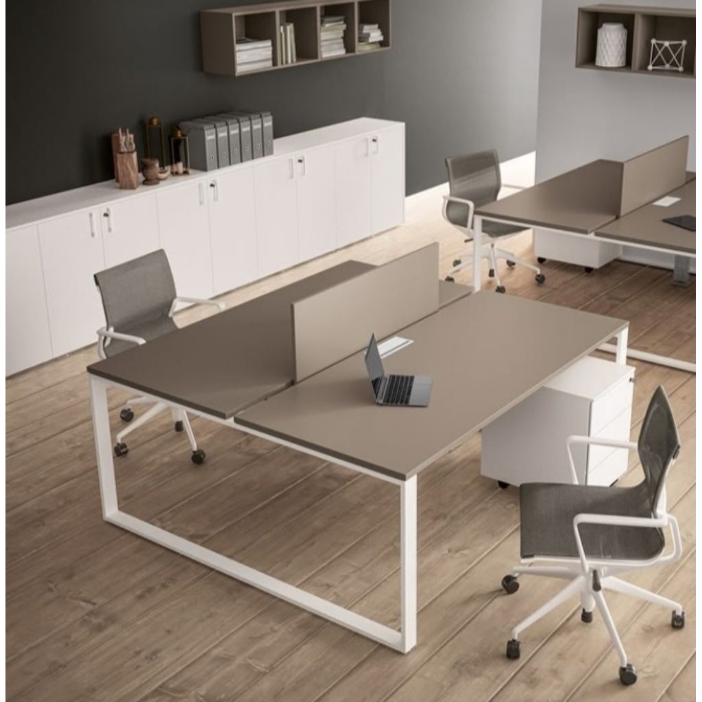 meja staf berhadapan, meja kerja, meja administrasi, meja sekat,. eja kantor modern