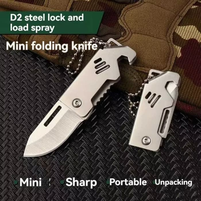 PISAU MINI GANTUNGAN KUNCI,PISAU LIPAT SURVIVAL PISAU LIPAT FOLDING KNIFE D2 STAINLESS STEEL KUNCI S