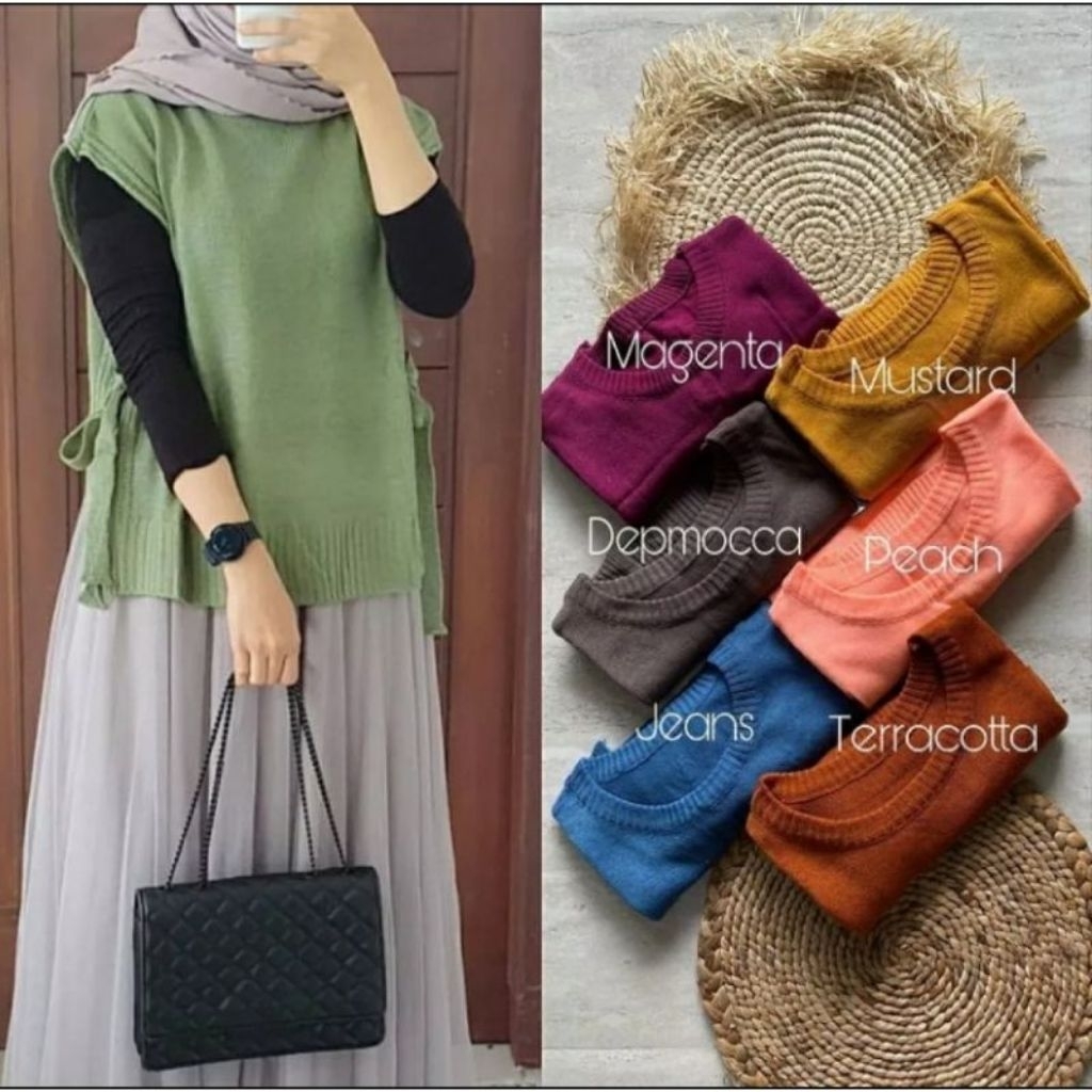 VIOOLET Cheril Vest Rajut Tali Premium / Vest Rompi Tali Samping Andin / Rompi Rajut Wanita
