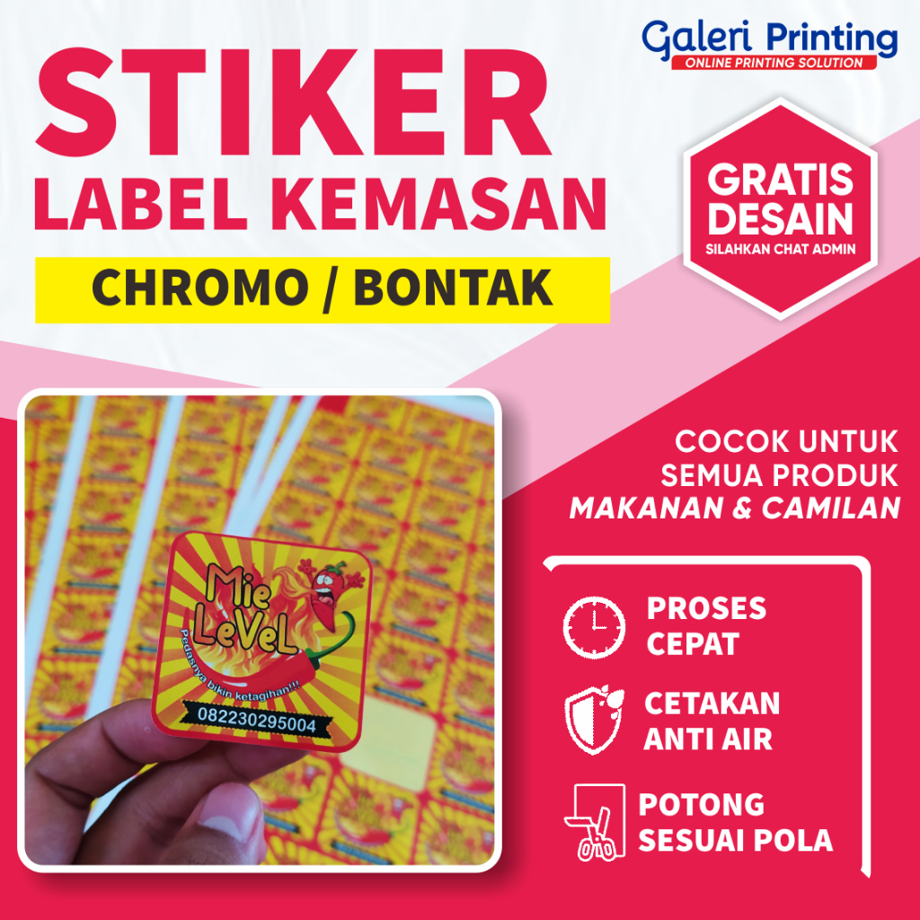 

Cetak Stiker Label Kemasan MIN ORDER 5 LEMBAR / Label Kemasan Chromo Bontak Murah plus Cutting