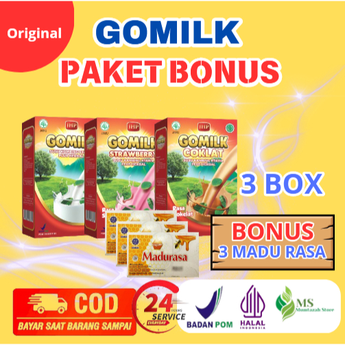 

[ PAKET 3 BOX GOMILK BONUS 3 MADURASA ] [ BISA COD + GARANSI ] GOMILK Susu Kambing Etawa Plus Herbal Untuk Mencegah Kolesterol Asam Lambung Menambah Nafsu Makan Menggemukan Badan Nyeri Sendi Tidak Bau Amis dan Tidak bau Prengus