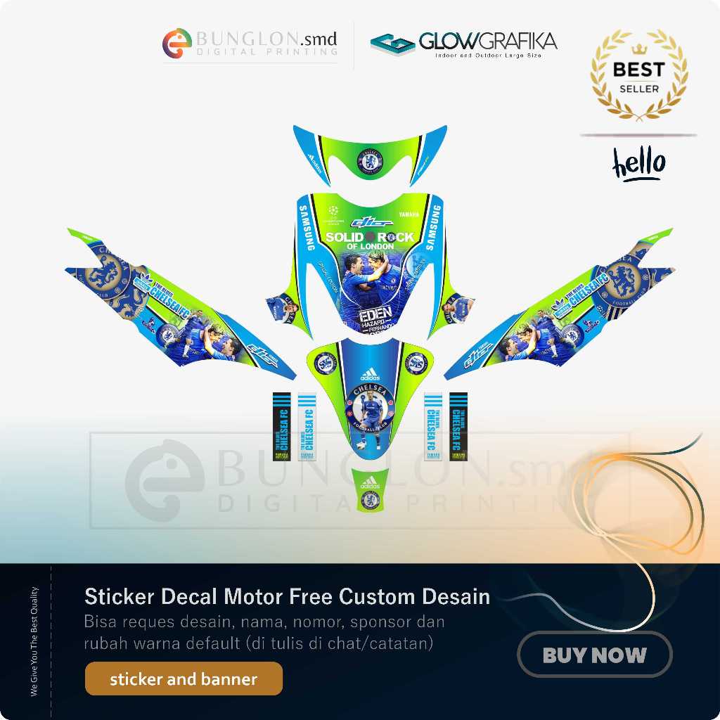 DECAL STIKER MOTOR CUSTOM YAMAHA MIO SMILE EDISI CHELSEA HIJAU BIRU 1