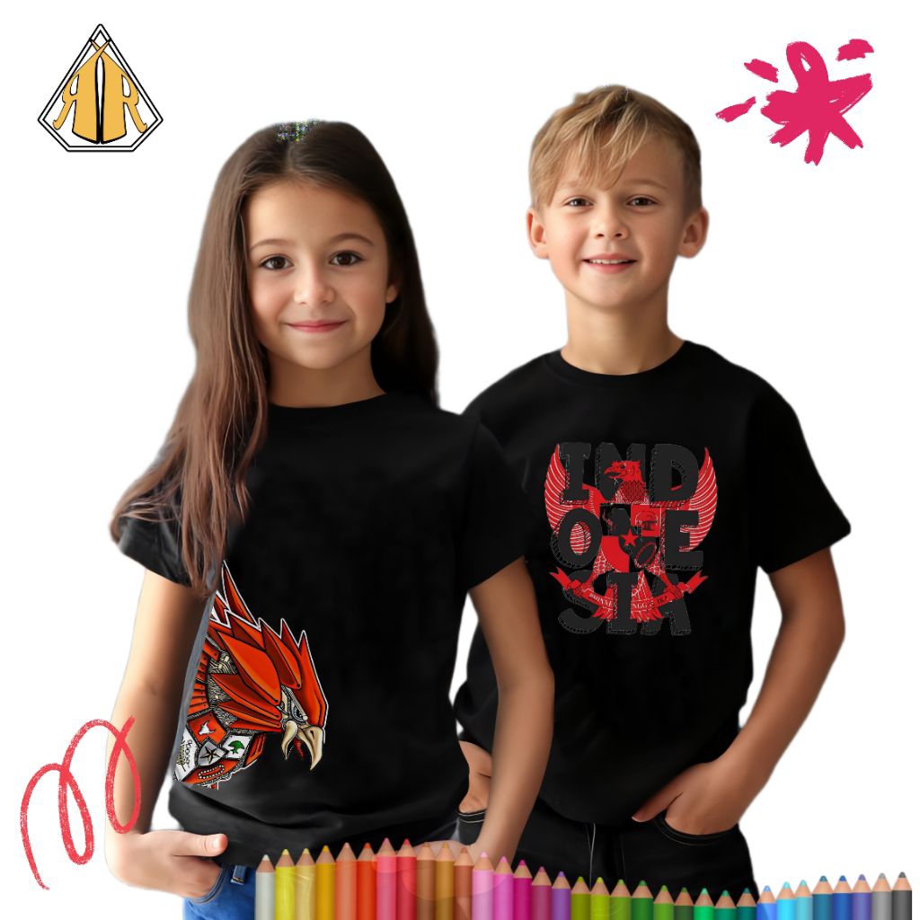 Kaos anak laki-laki perempuan warna hitam Garuda Indonesia