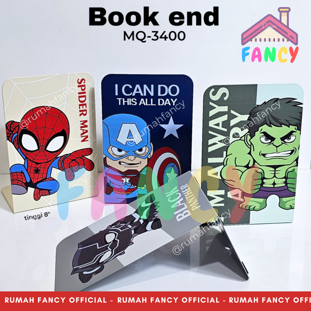 

1 Set isi 2 Pcs Book End Stand Motif Heroes / Sandaran Penyangga Buku / Pembatas Buku Super Hero Avengers
