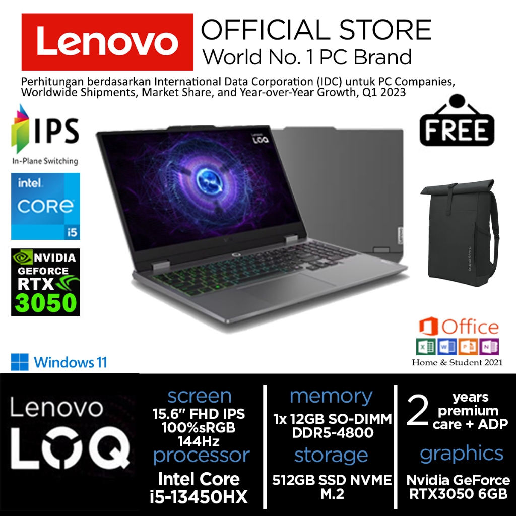 Lenovo LOQ Gaming i5-13450HX RTX3050 512GB SSD 12GB 144Hz 100%sRGB IPS Win11+OHS