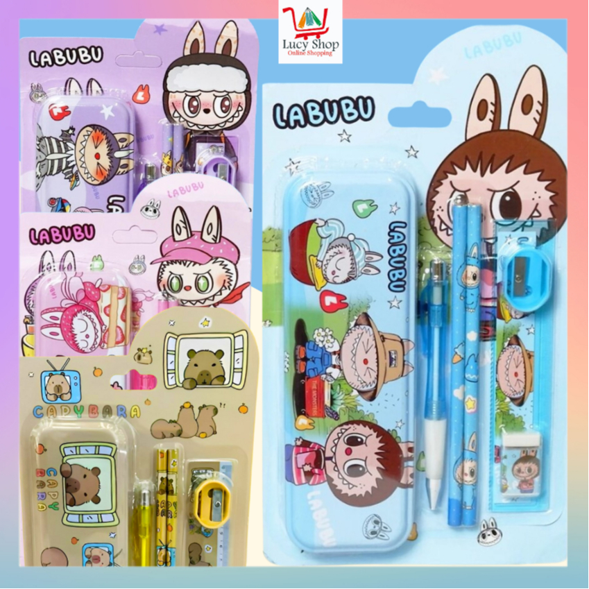 

Perlengkapan Alat Tulis Anak Sekolah 7 In 1 Hampers Kado Ulang Tahun Motif Capybara Labubu Stationary Pen Pensil Penggaris Rautan Kotak Pensil Penghapus