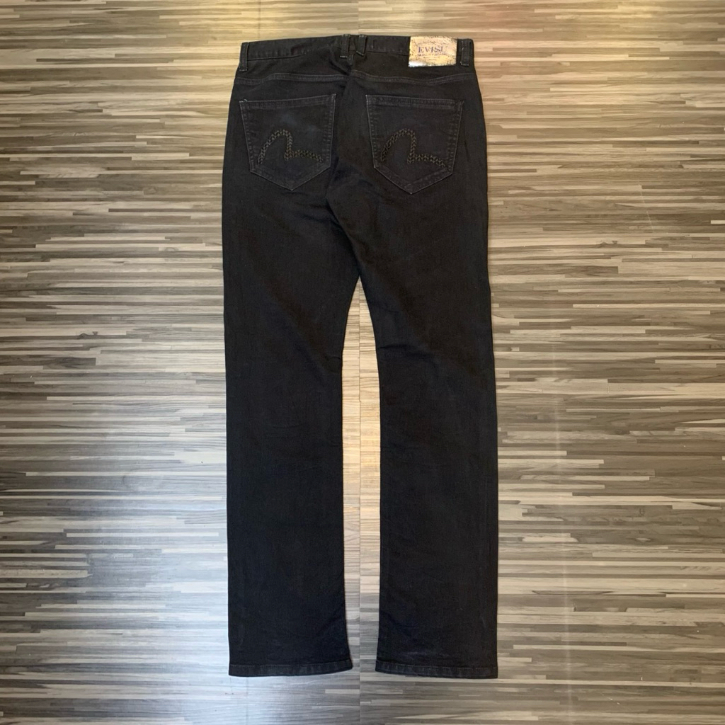 celana panjang denim pants EVISU jeans dark navy vintage slim fit stretch wash second original size 