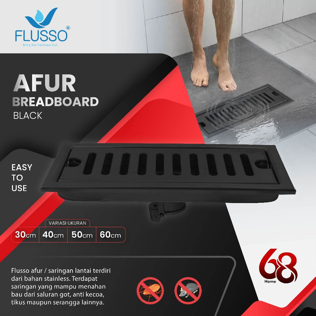Flusso Smart Floor Drain Tile Insert Afur Lantai Saringan Got Kamar Mandi Anti Bau Stainless 2502