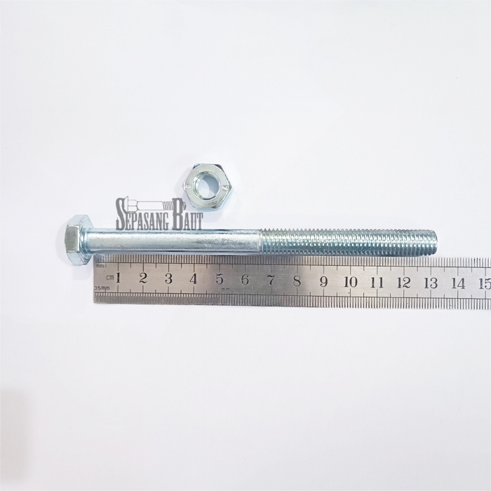 BMP M10 x 130 Baut Mur Putih Hexagon Galvanis M10x130