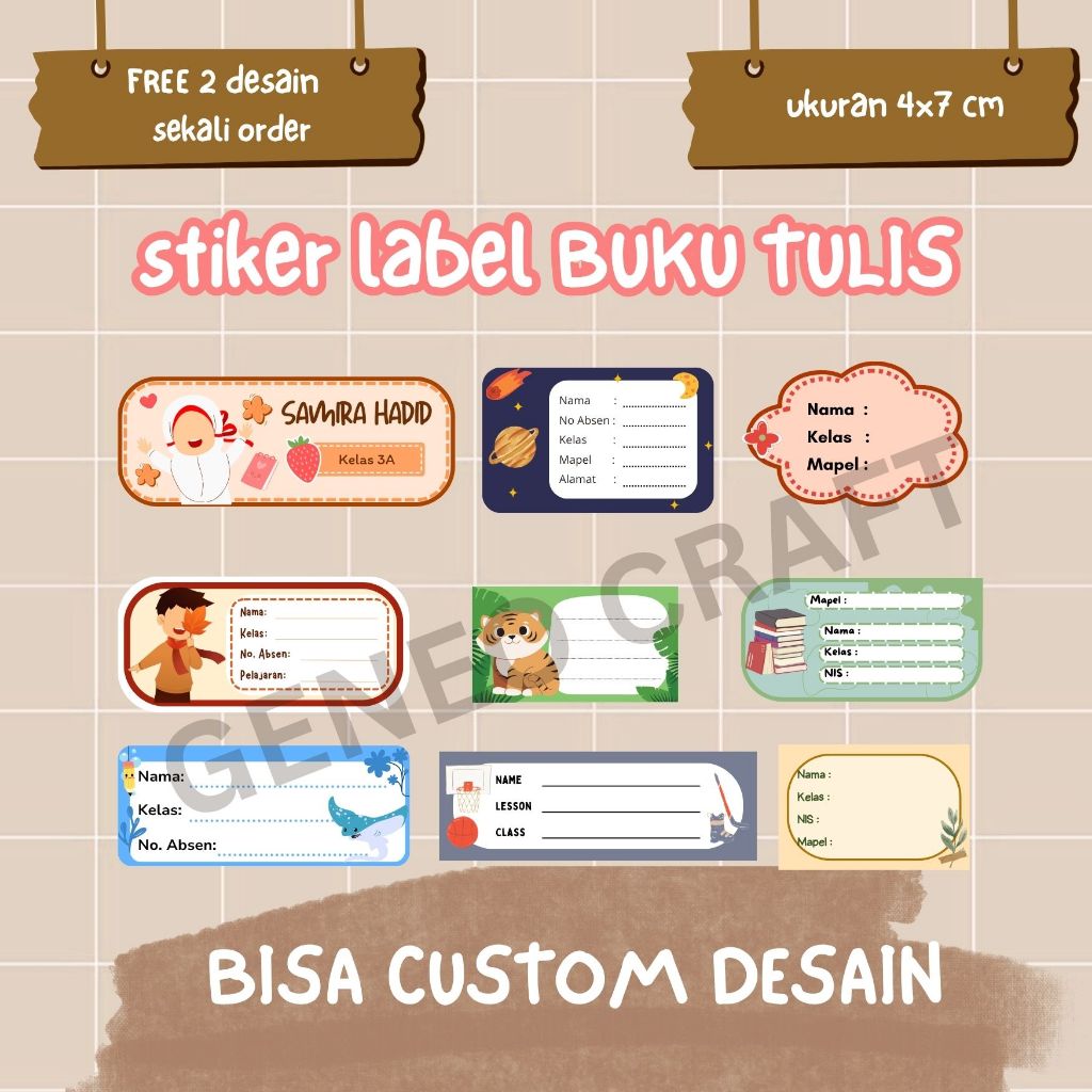 

Stiker Nama Buku Tulis Custom 4x7 cm – Bahan Doff | Gratis 2 Desain per Order (Minimal 50 pcs)