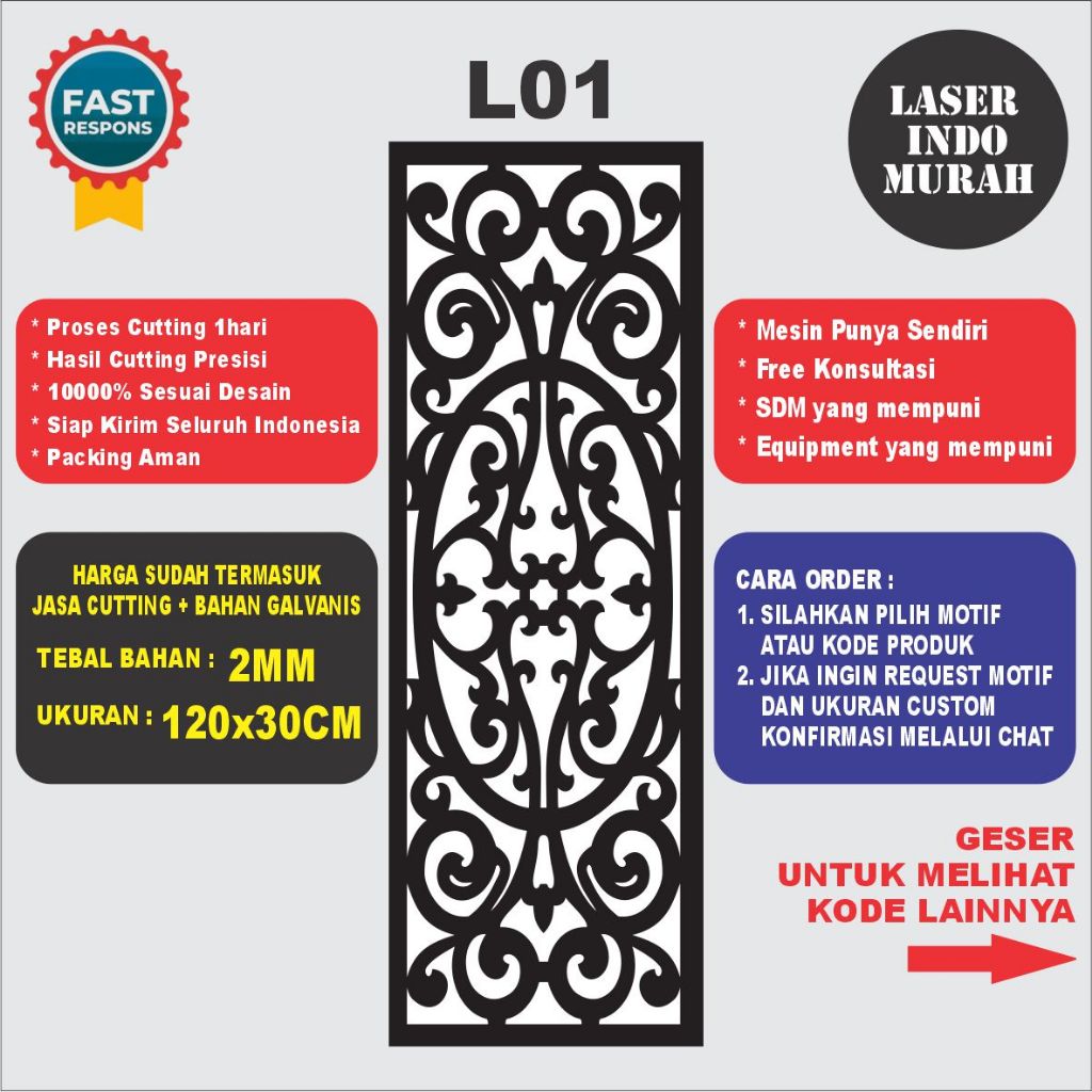 Laser Cutting Plat Galvanis 2mm | Pagar Plat Laser Cutting | Ornamen Pagar Laser Cutting