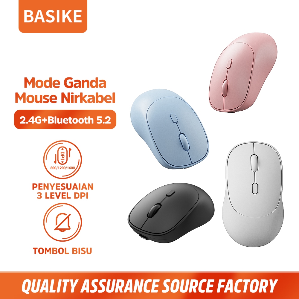 [HOT]BASIKE Mouse Wireless Bluetooth 2.4G Silent Mini Portabel Type C Rechargeable for PC Laptop Mac