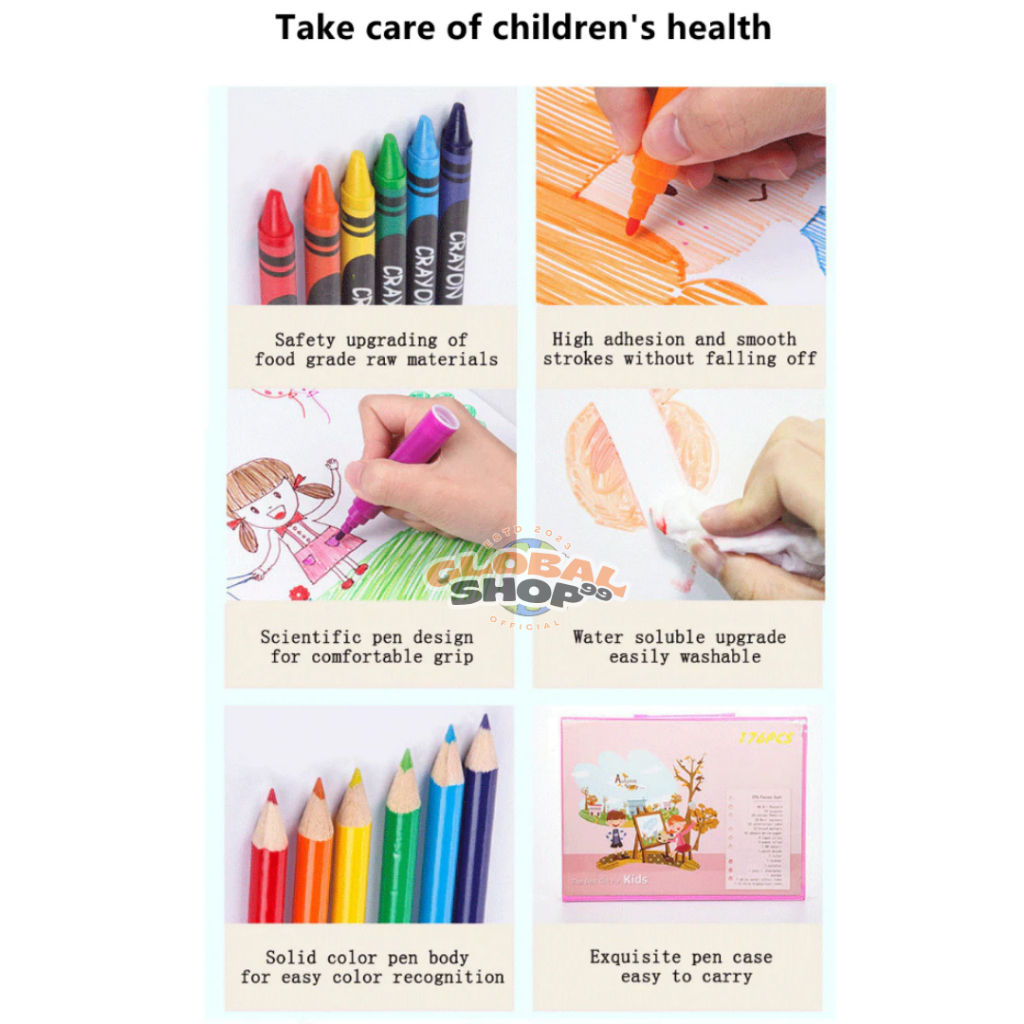 

Pensil Warna CRAYON SET ISI 208PCS Peralatan Sekolah Alat Lukis Mewarnai Buku Gambar Anak ART