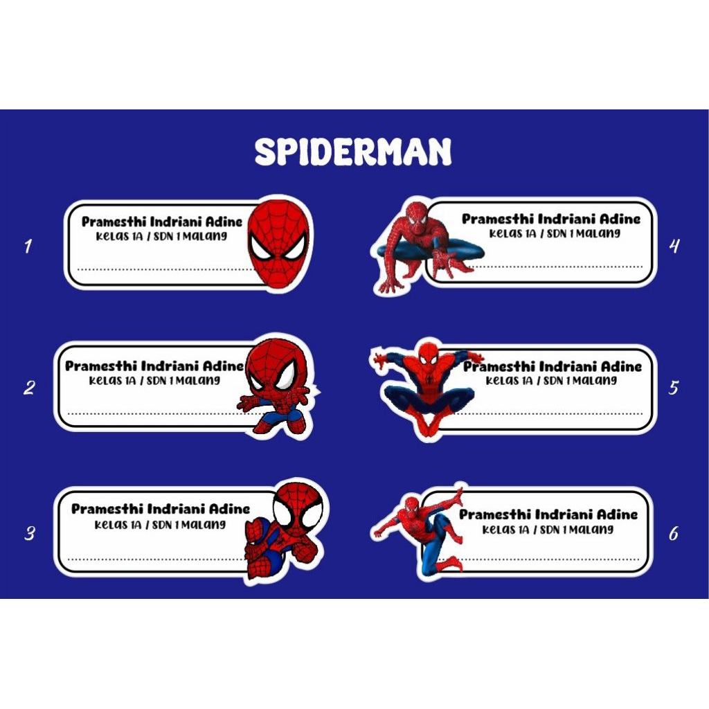 

Sticker Nama Motif Spiderman // 1paket 40pcs // anti air