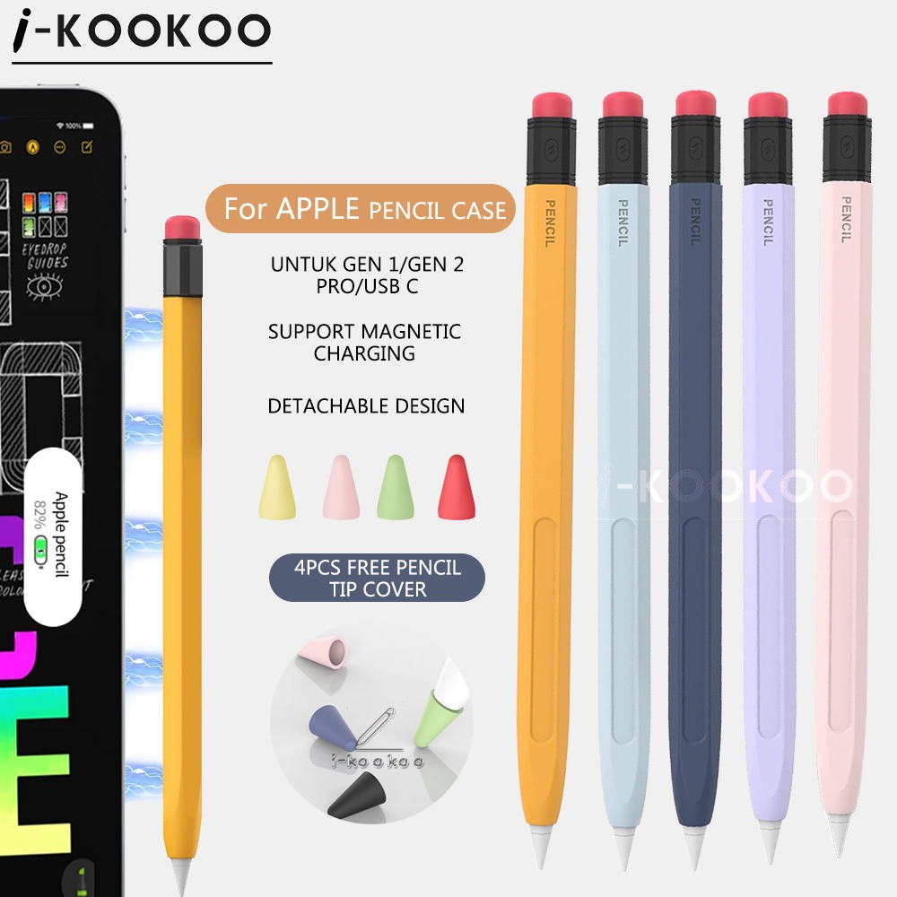 i-kookoo Apple Pencil 2 Case Classic Pencil Model Silicone Case for Apple Pencil 1,Apple Pencil Pro 