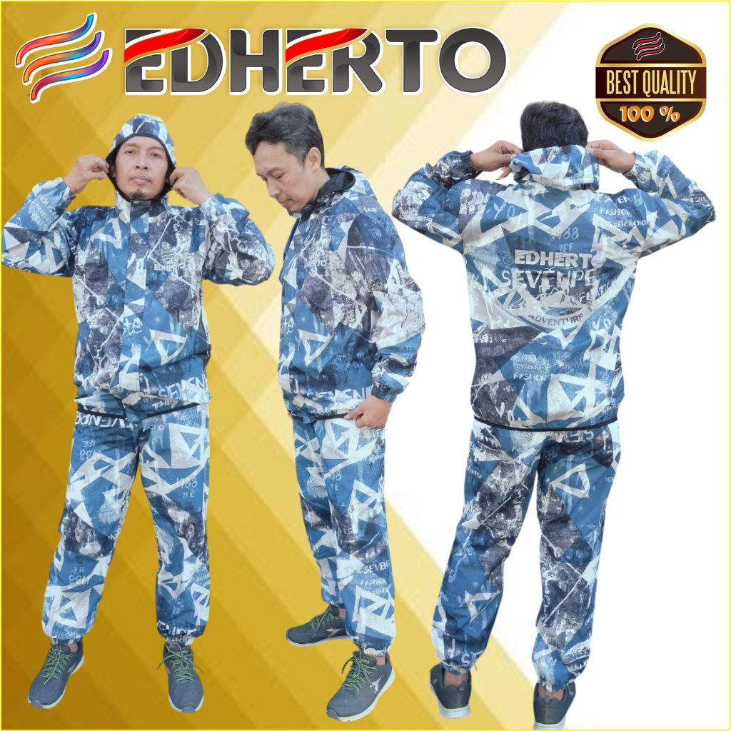 Raincoat Setelan Kain Taslan Waterproof EDHERTO, Setelan Jas Hujan Waterproof EDHERTO, Raincoat Sete
