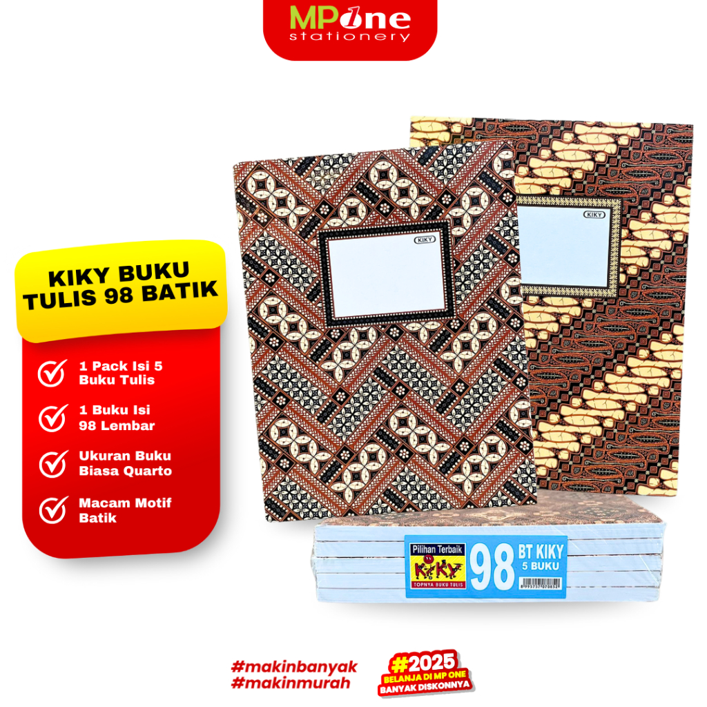 

(1 PACK) Kiky Buku Tulis Quarto Tebal 98 Lembar Motif Batik / Buku Tulis Kwarto Isi 5 PCS @98 KIKY