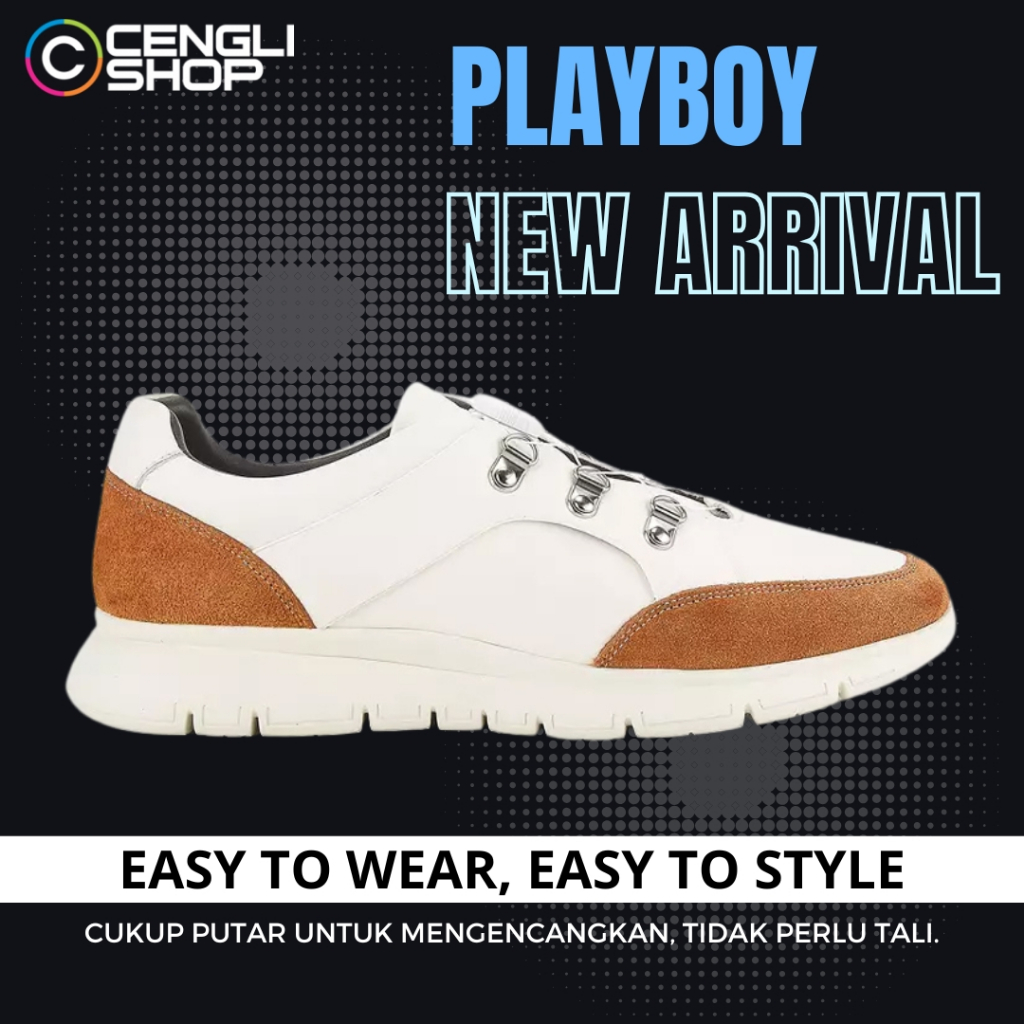 PLG8 SEPATU PRIA PLAYBOY ORIGINAL SNEAKER SLIP ON KULIT PUTIH
