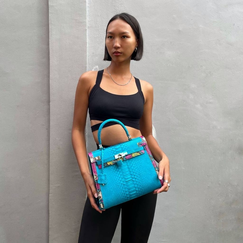 KYLIE BAG IN BRIGHT BLUE EXOTIC SKIN