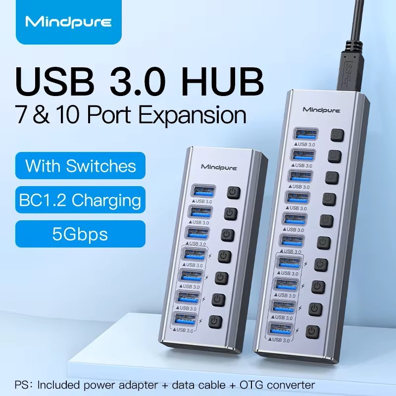 USB Hub 7 Port Mindpure US029 USB 3.0 Dengan Power Adapter