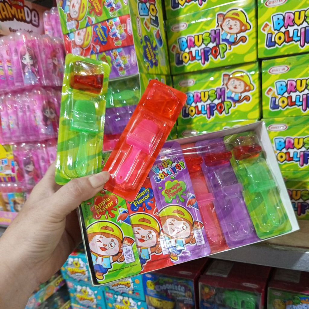 

PERMEN Brush Lollipop Bentuk kuas Cat Selai strobery 1 box 30 pcs