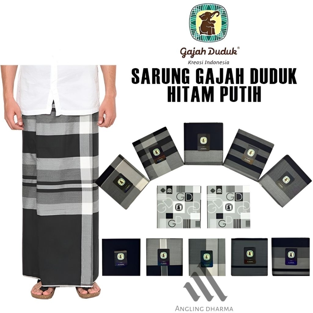Sarung Gajah Duduk Premium Black & White Hitam Putih