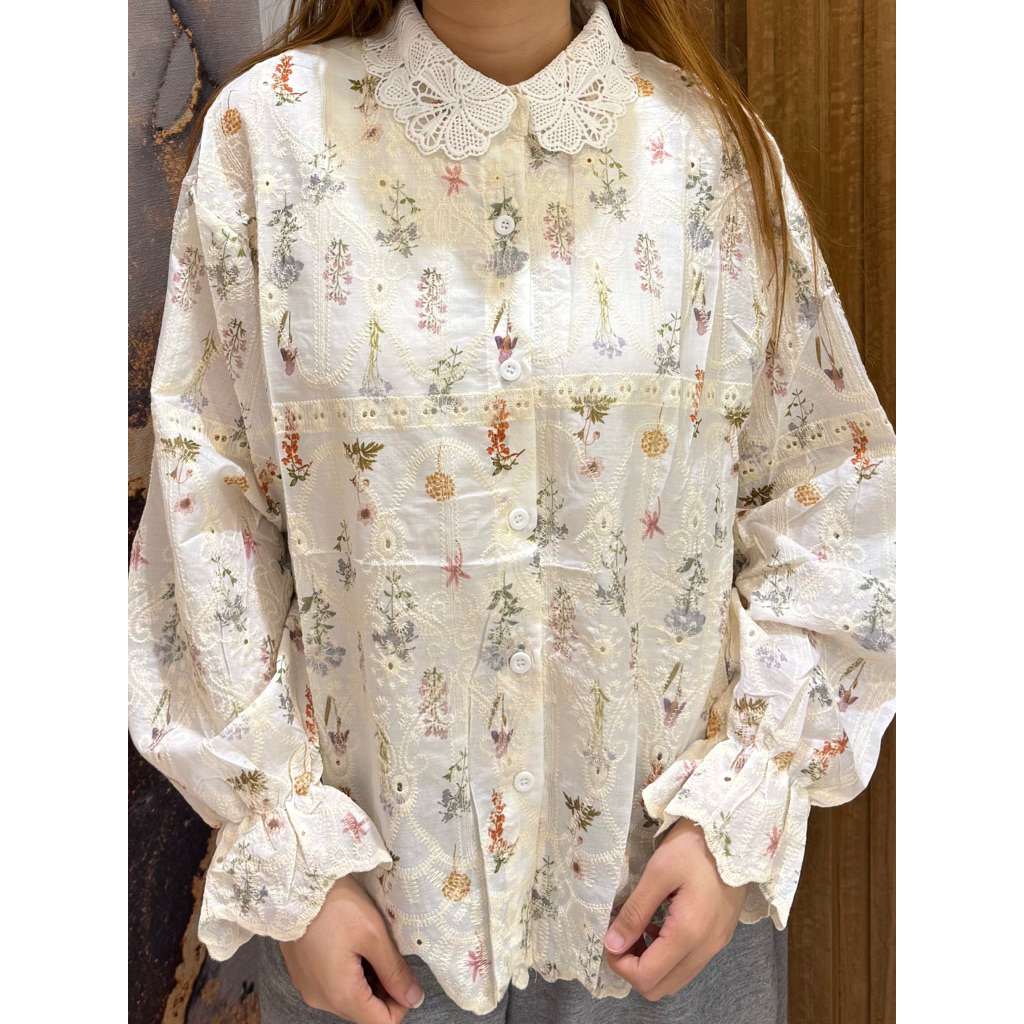 2025-5 / Garden / kemeja katbol kerah brokat / kemeja lengan panjang / kemeja wanita / atasan wanita