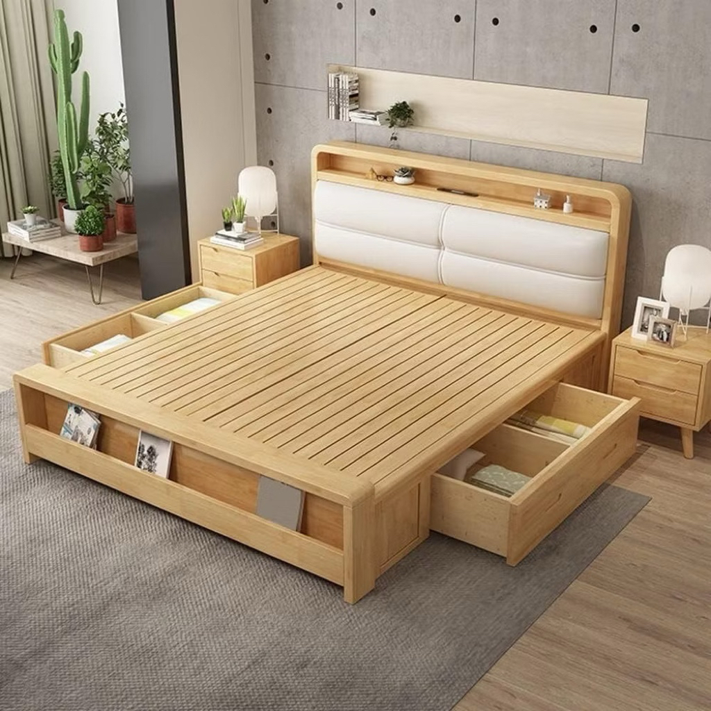 Tempat Tidur Dipan Laci Bawah Headboard Sofa Style Minimalis Kayu Jati Tua