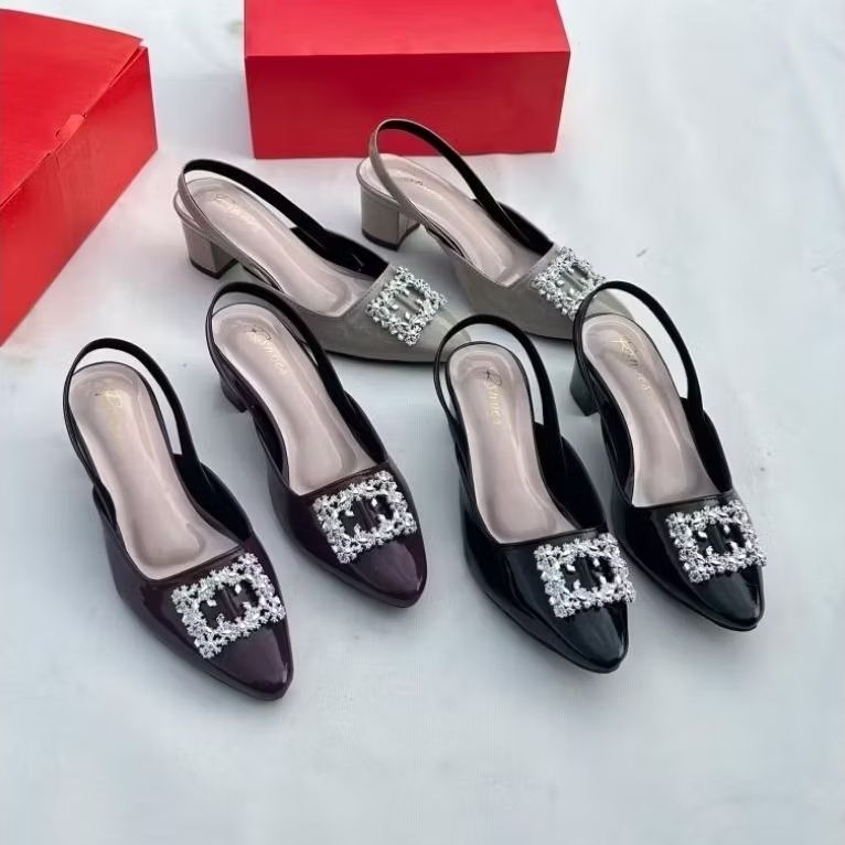 sepatu sandal wanita ukuran jumbo 37-45 hak 5cm