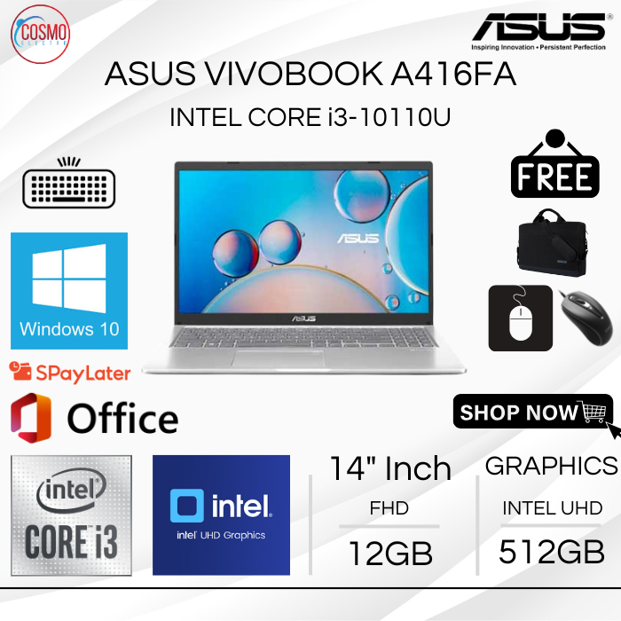 ASUS VIVOBOOK A416FA INTEL CORE i3-10110U | RAM 8GB SSD 512GB | 14 INCH FULL HD | WINDOWS 10 + OFFIC